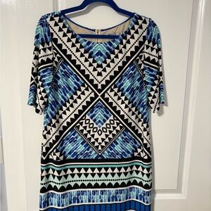 Eliza J Blue and Black Patterned Dress